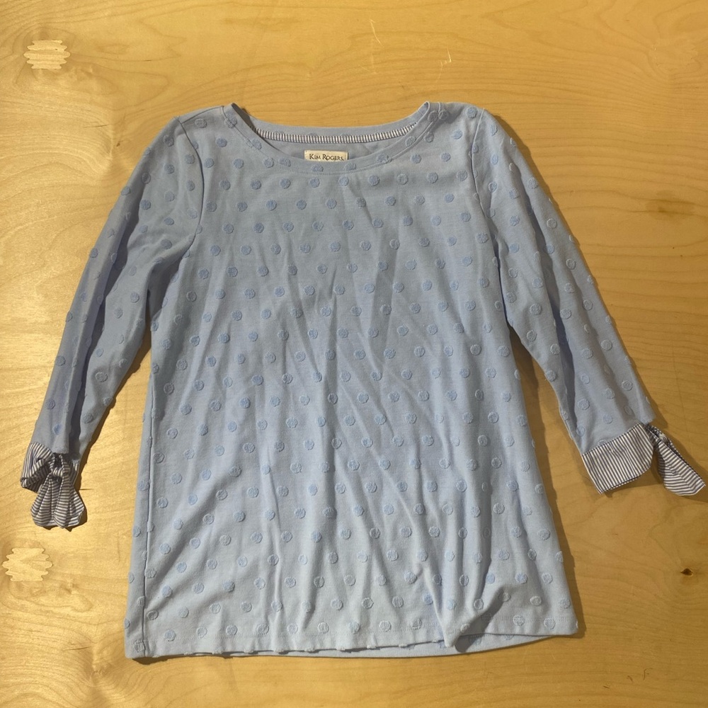 Kim Rogers Light Blue Textured Long Sleeve Tee Small (QM)